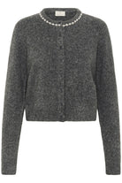 Kaffe Roxy Jewel Embellished Neck Cardigan - Grey Melange