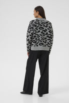Kaffe Sandra Jumper - Light Grey Melange/Black Leopard