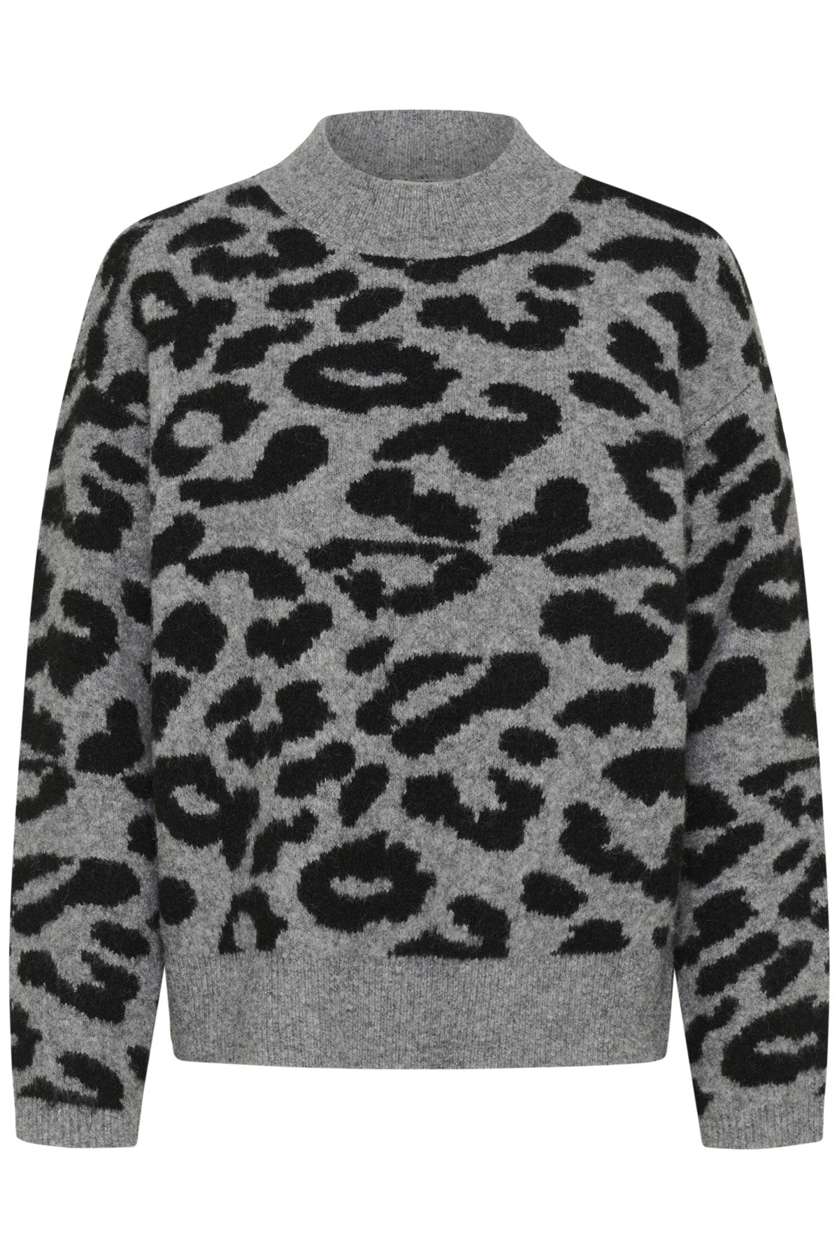 Kaffe Sandra Jumper - Light Grey Melange/Black Leopard
