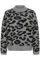 Kaffe Sandra Jumper - Light Grey Melange/Black Leopard