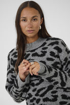 Kaffe Sandra Jumper - Light Grey Melange/Black Leopard