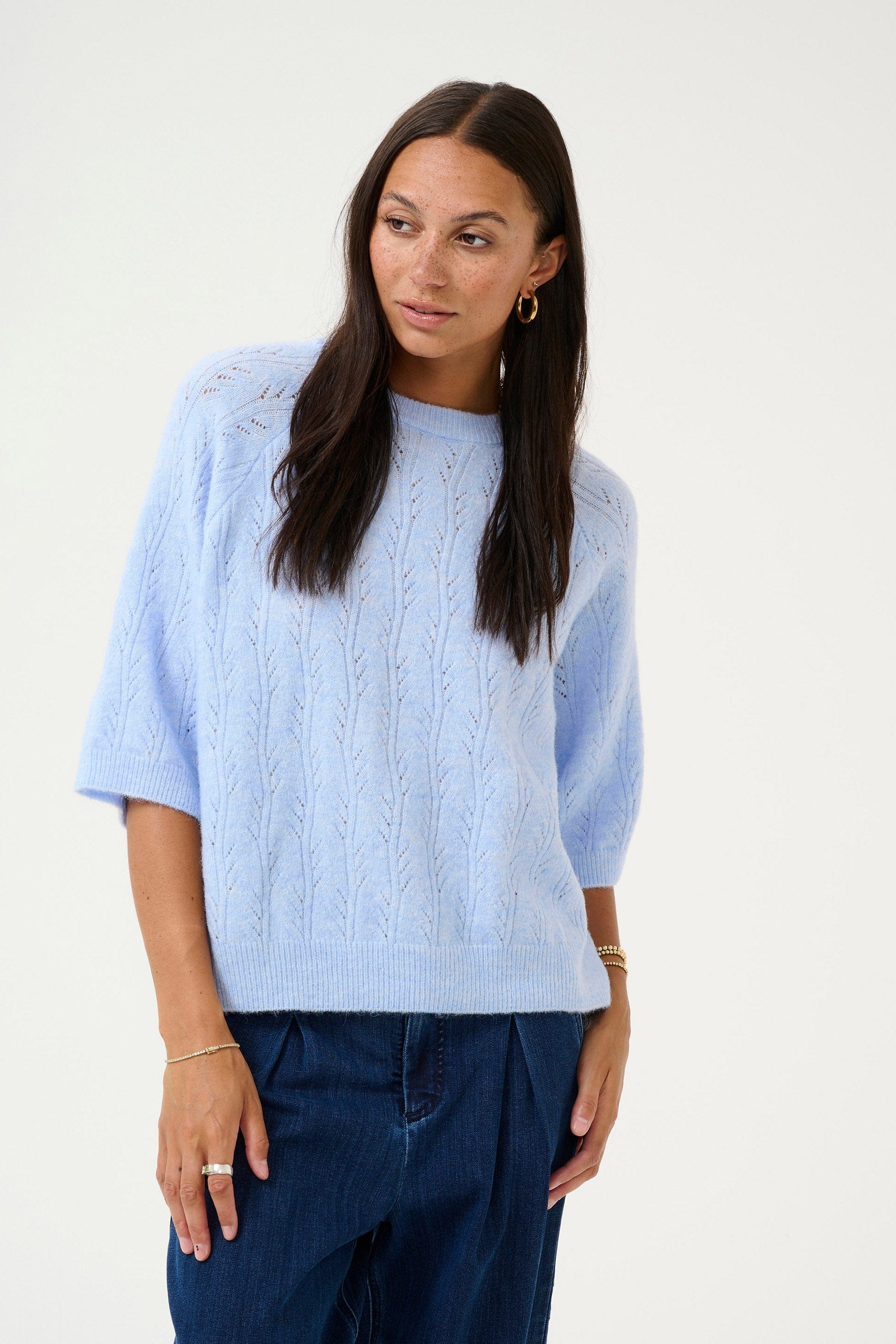 Kaffe Tella Knitted Half Sleeve Jumper - Windsurfer Melange