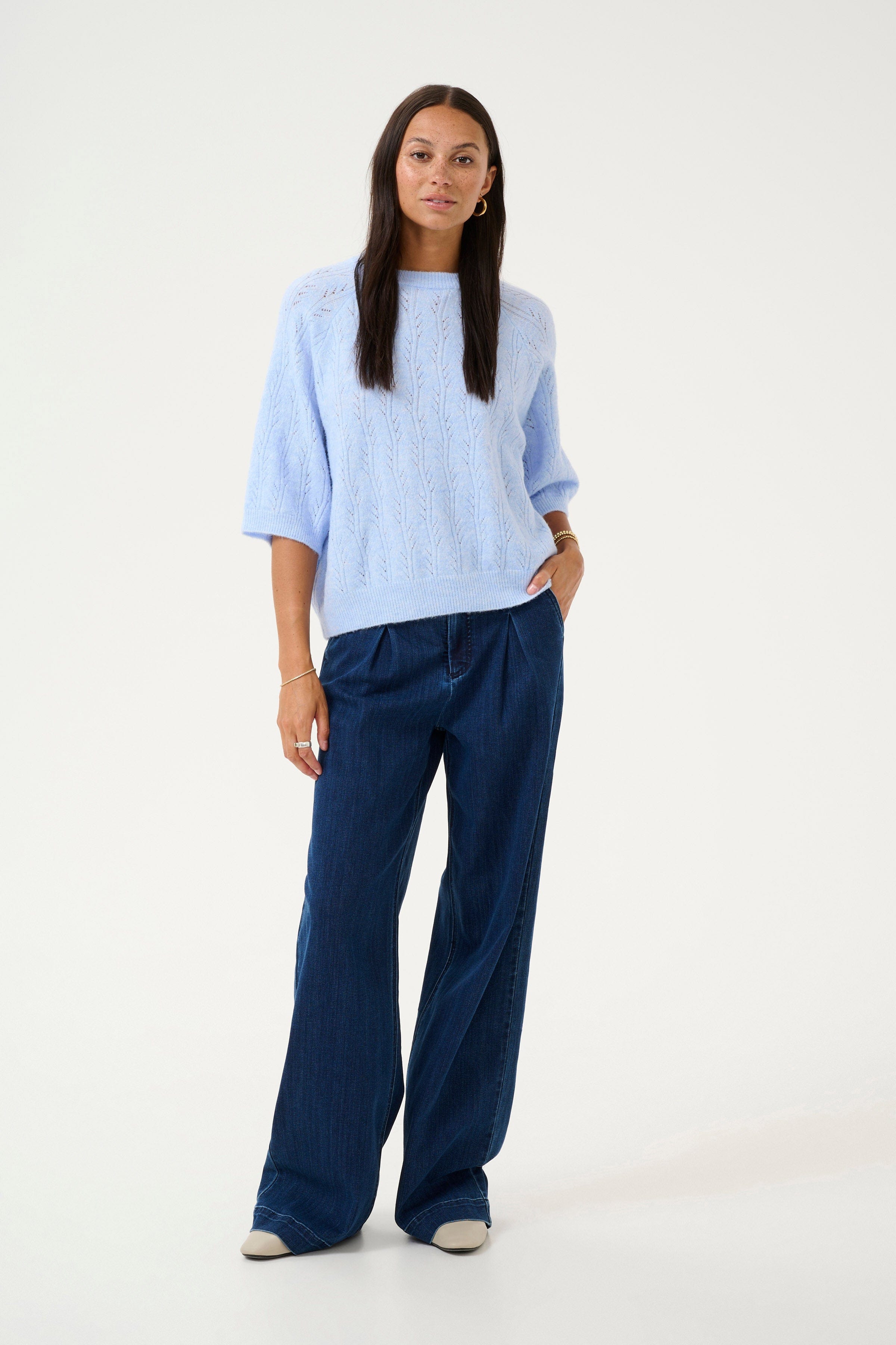 Kaffe Tella Knitted Half Sleeve Jumper - Windsurfer Melange