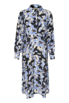 Kaffe Victoria Shirt Midi Dress - Black/Blue Graphic Strokes