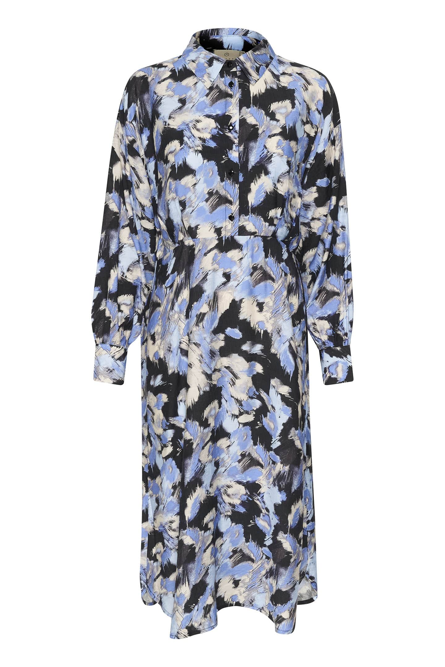 Kaffe Victoria Shirt Midi Dress - Black/Blue Graphic Strokes