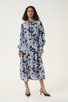 Kaffe Victoria Shirt Midi Dress - Black/Blue Graphic Strokes