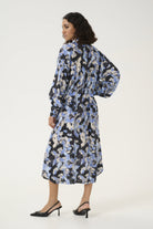 Kaffe Victoria Shirt Midi Dress - Black/Blue Graphic Strokes