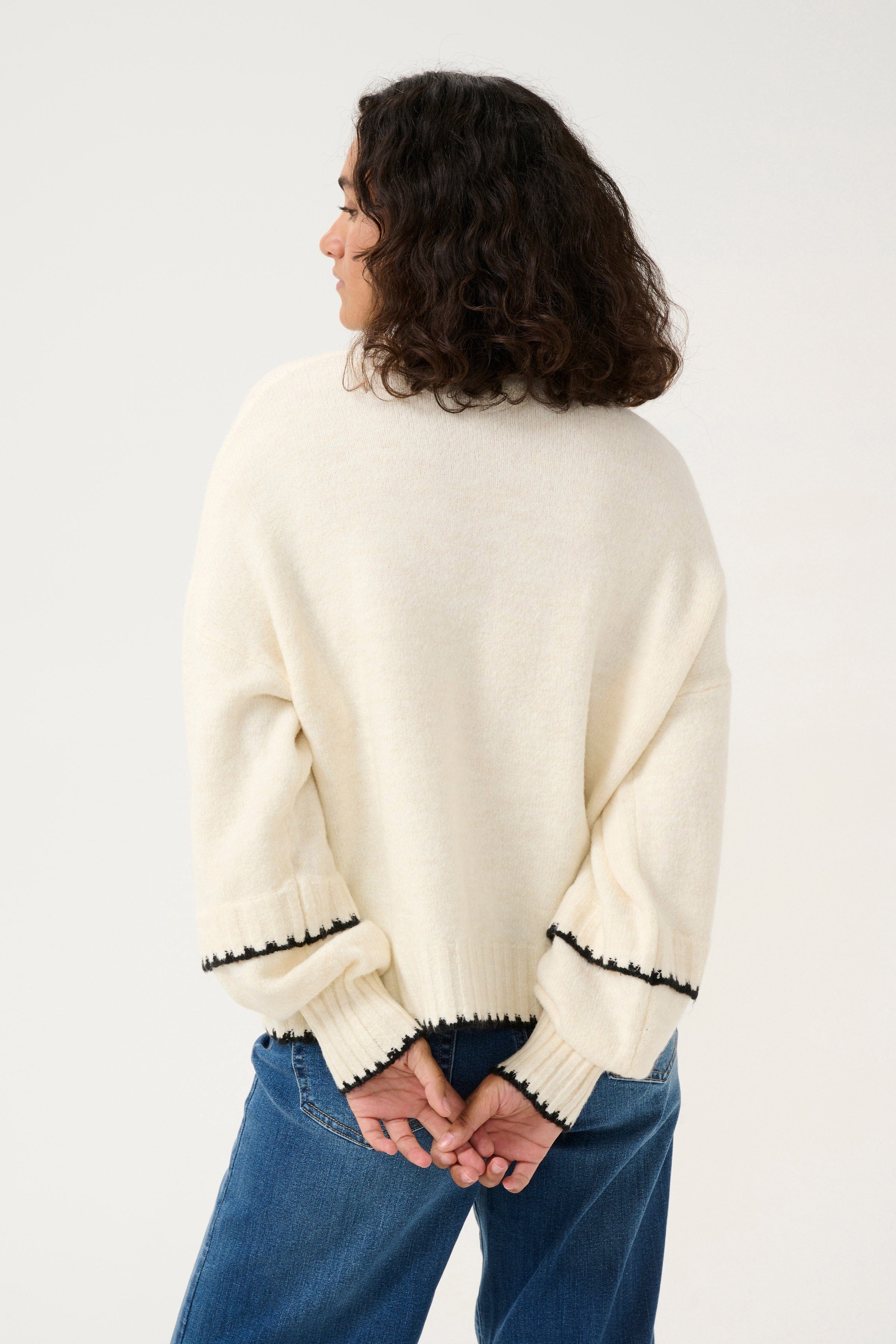 Kaffe Villi Contrast Knit Jumper - Chalk Melange