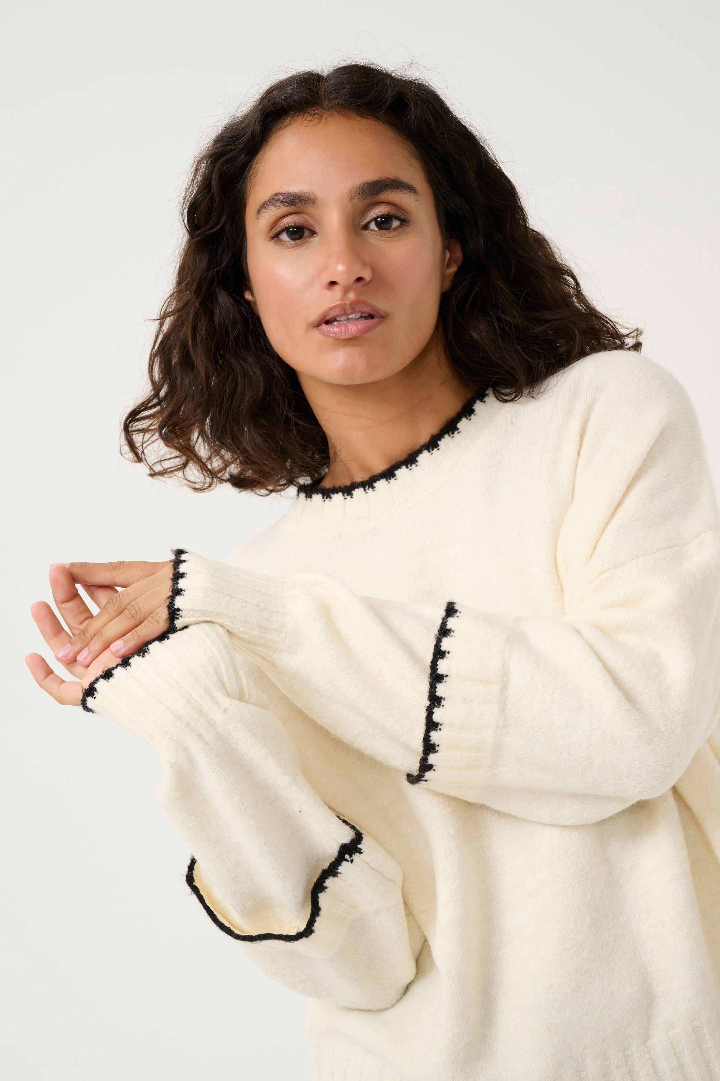 Kaffe Villi Contrast Knit Jumper - Chalk Melange