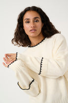 Kaffe Villi Contrast Knit Jumper - Chalk Melange
