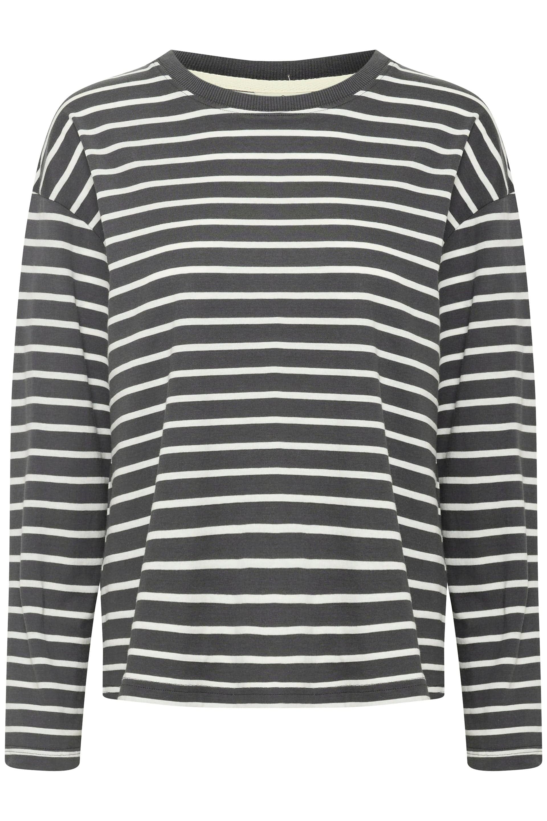 Kaffe Winny Long Sleeve T-Shirt - Black Oyster/Ant. White Stripe
