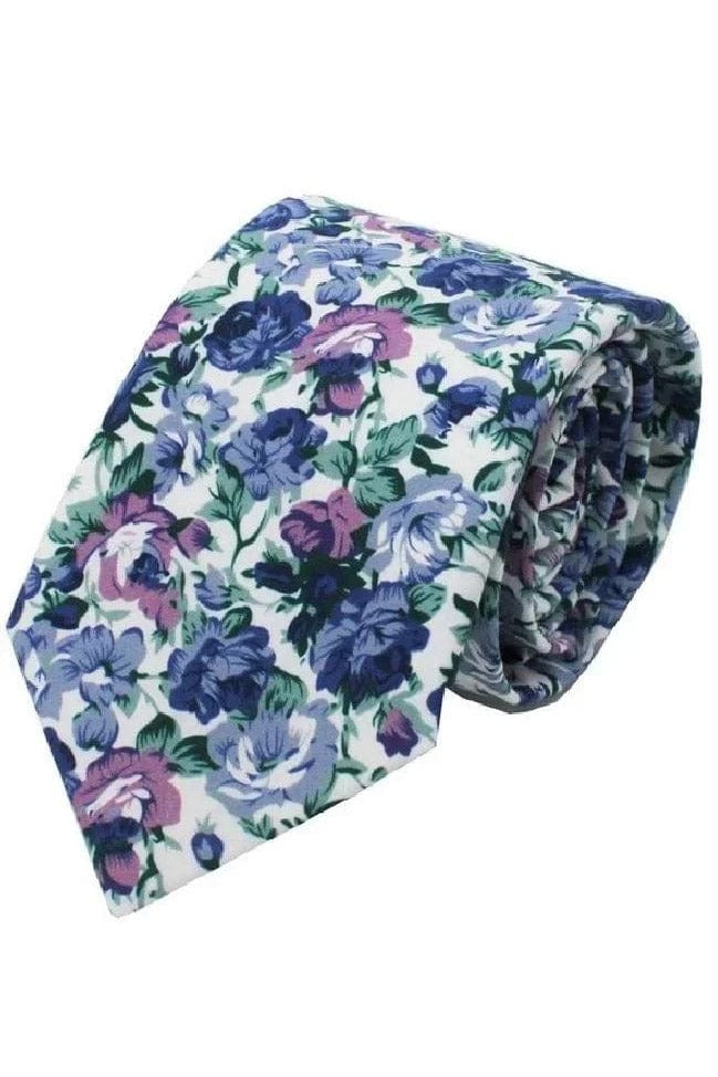 Lloyd Attree & Smith Beautiful Floral Printed Tie - Blue T4048_2_OS