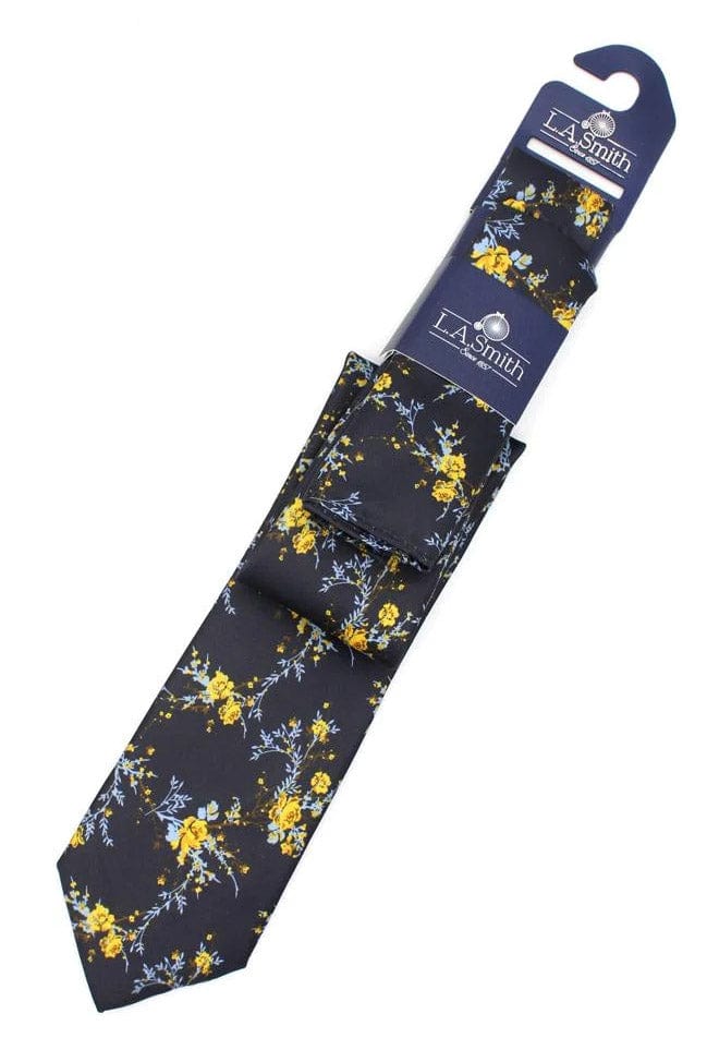 Lloyd Attree & Smith Delicate Floral Tie and Handkerchief Set - Navy SET4056_2_OS