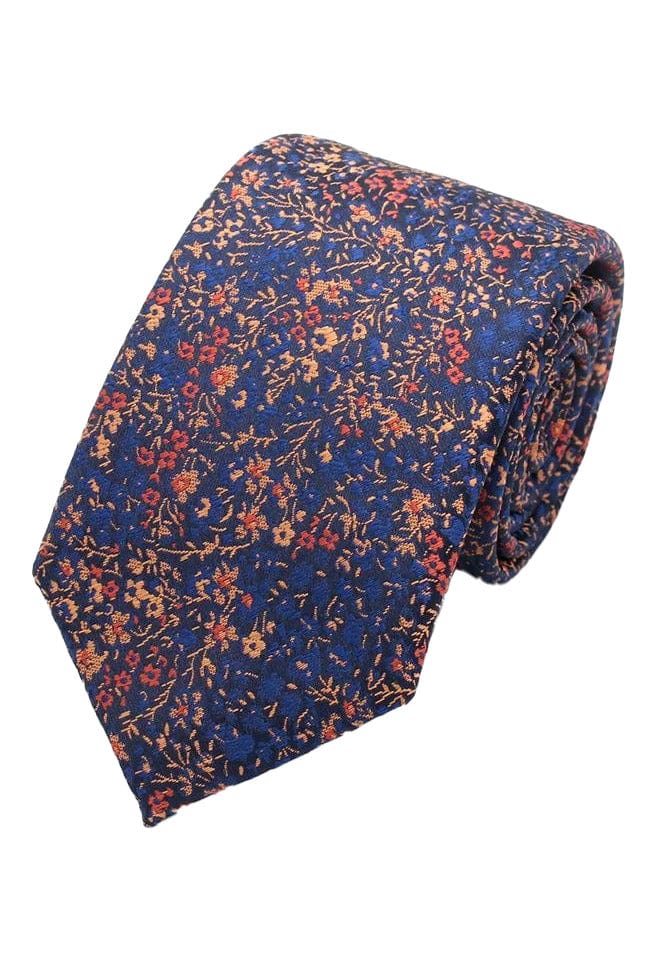 Lloyd Attree & Smith Ditsy Floral Tie - Copper/Navy F1775_7_OS