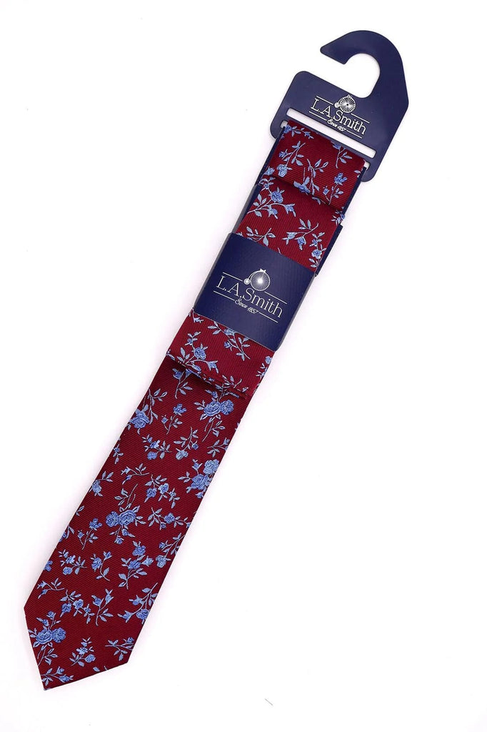 Lloyd Attree & Smith Floral Tie and Pocket Square Set - Blue/Burgundy SET1916_1_OS