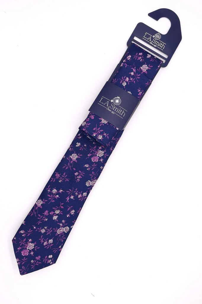 Lloyd Attree & Smith Floral Tie and Pocket Square Set - Pink/Blue SET1916_2_OS