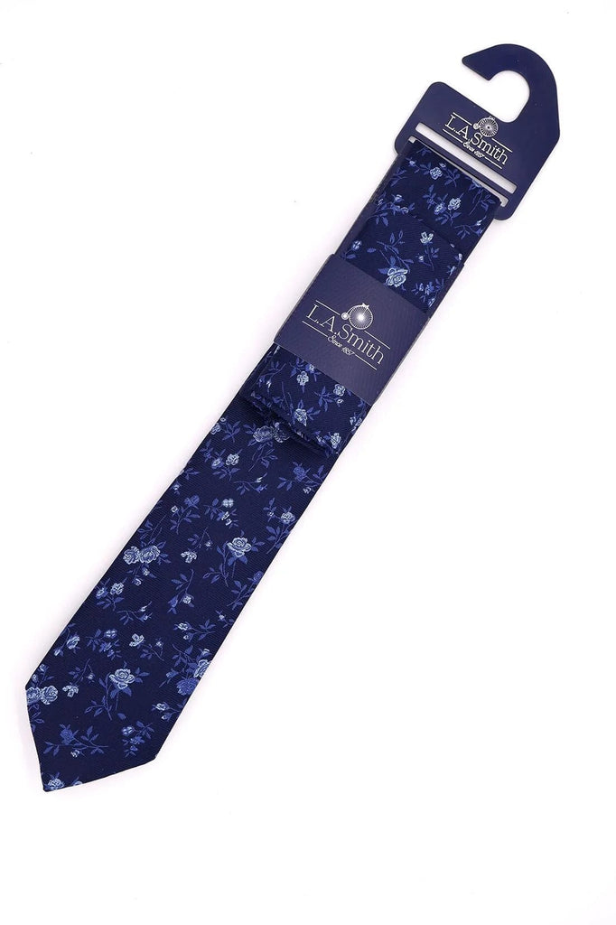 Lloyd Attree & Smith Floral Tie and Pocket Square Set - Sky/Navy SET1916_3_OS