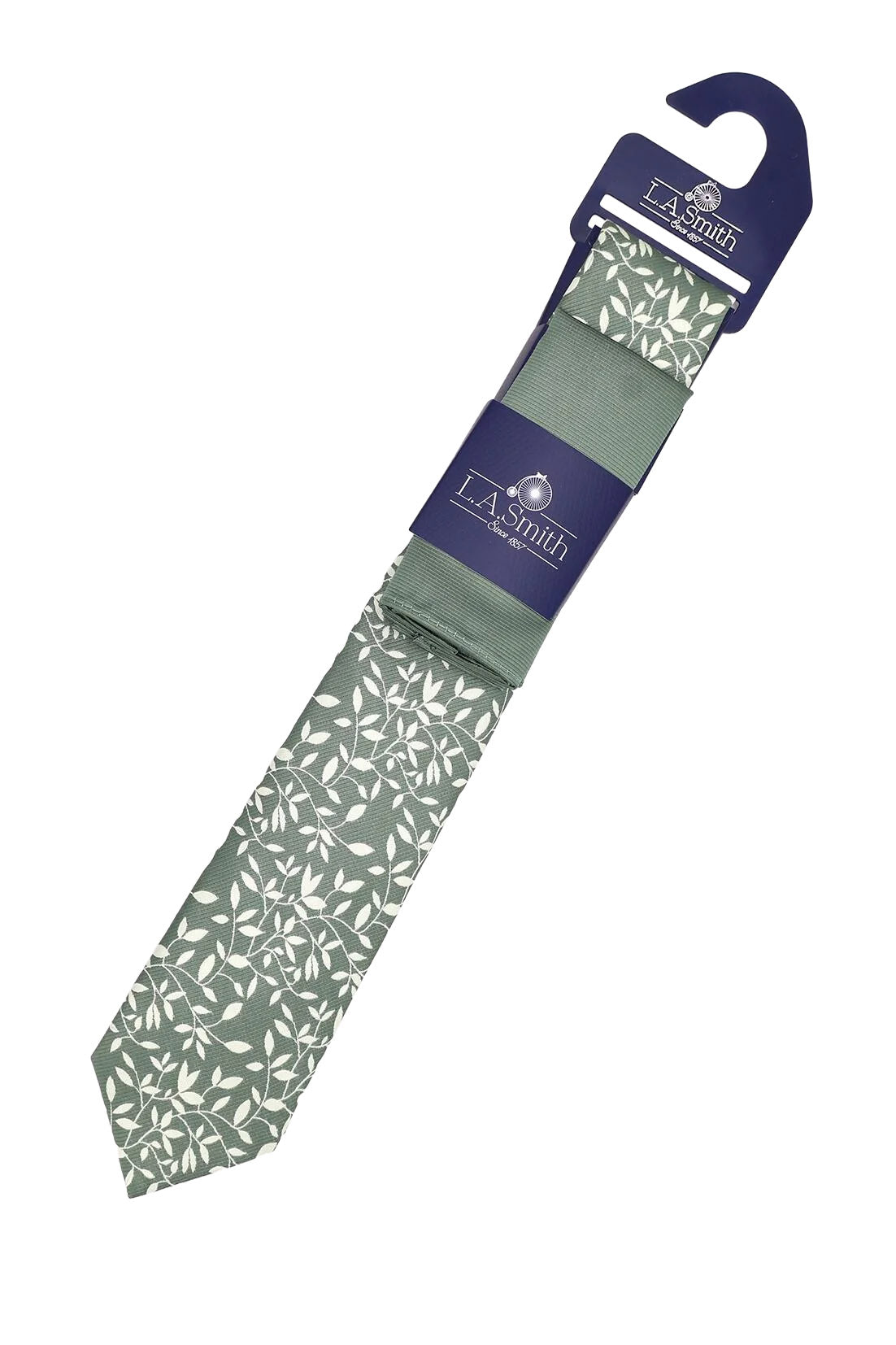 Lloyd Attree & Smith Leaves Tie and Plain Pocket Square Set - Sage SET1920_1_OS