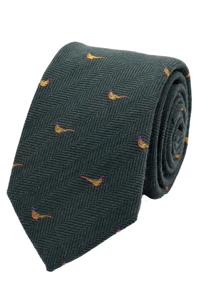 Lloyd Attree & Smith Silk Wool Melange Herringbone Pheasant Tie - Green/Gold S9700_2_OS