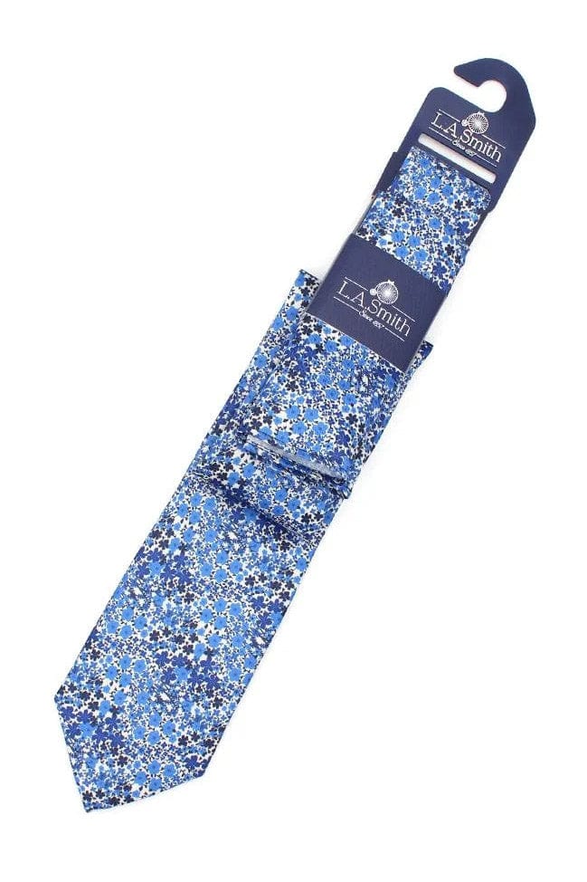 Lloyd Attree & Smith Tiny Floral Tie and Handkerchief Set - Blue SET4052_3_OS