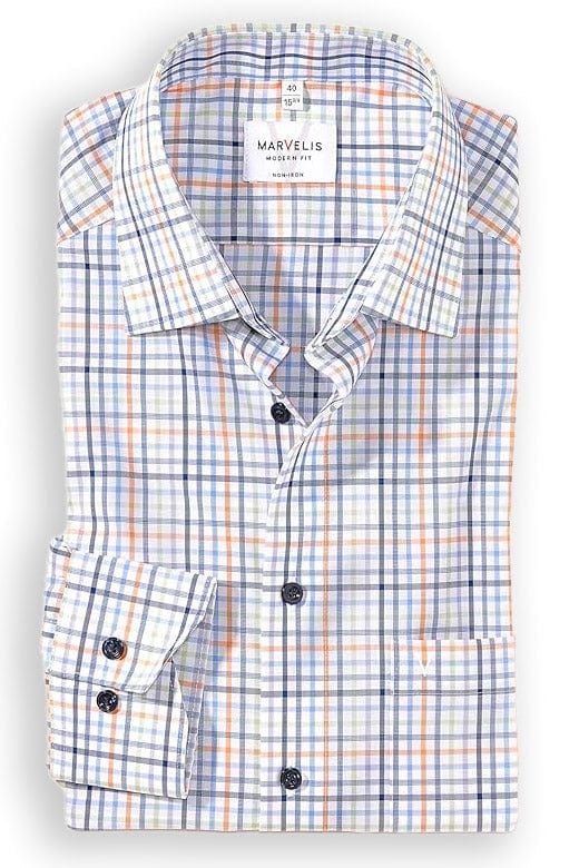 Marvelis Non-Iron Modern Fit Check Shirt - Blue/Orange