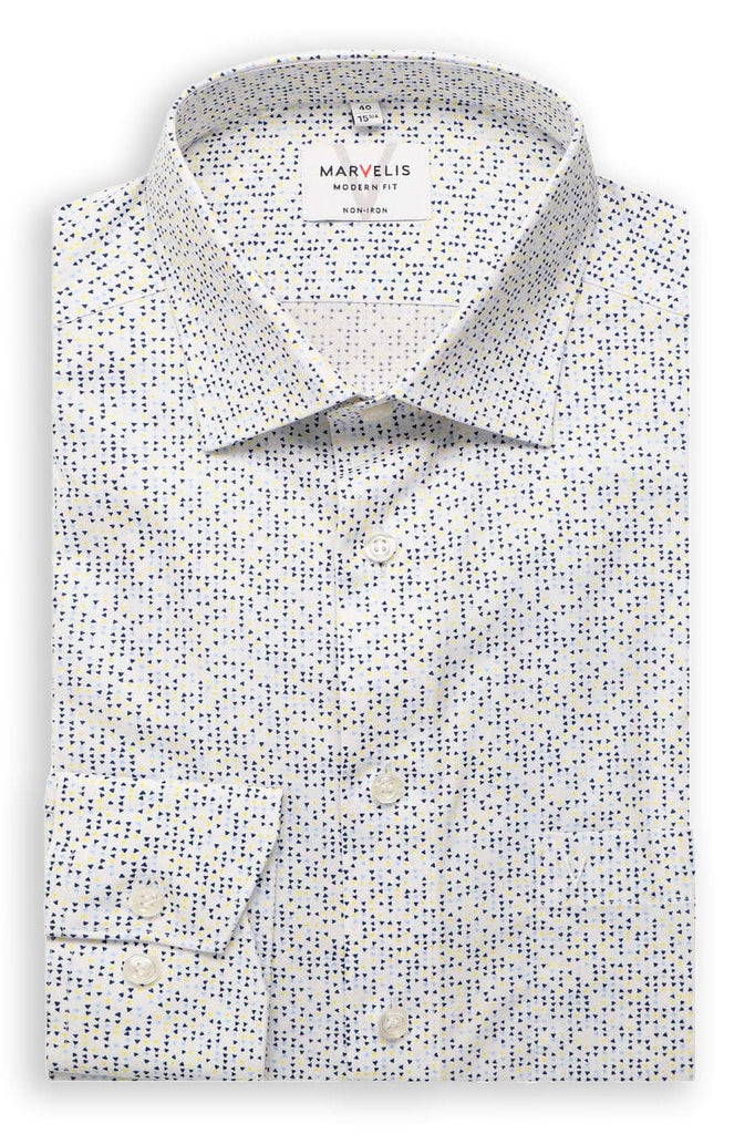 Marvelis Non-Iron Modern Fit Mini Triangle Print Shirt - White/Blue