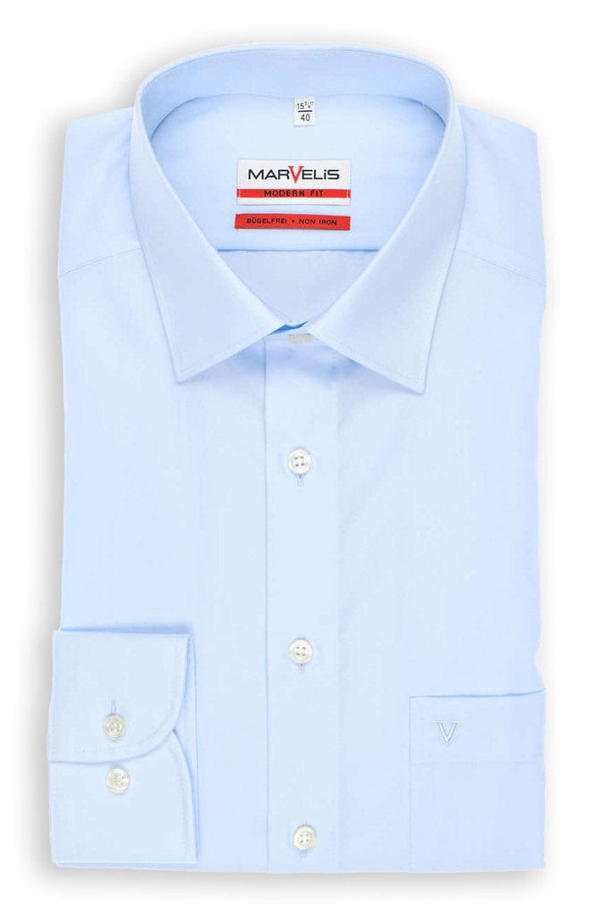 Marvelis Non-Iron Modern Fit Plain Shirt - Light Blue
