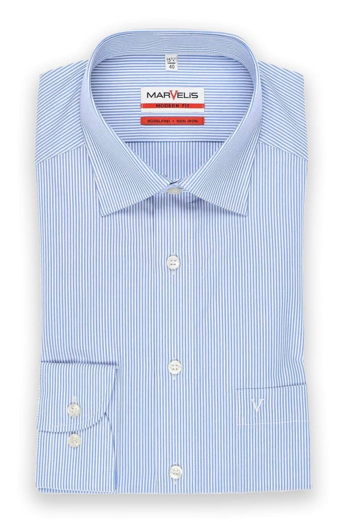 Marvelis Non-Iron Modern Fit Stripe Shirt - Blue/White