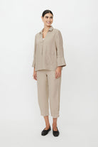 Masai Penna Linen Elastic Waist Cropped Trousers - Natural