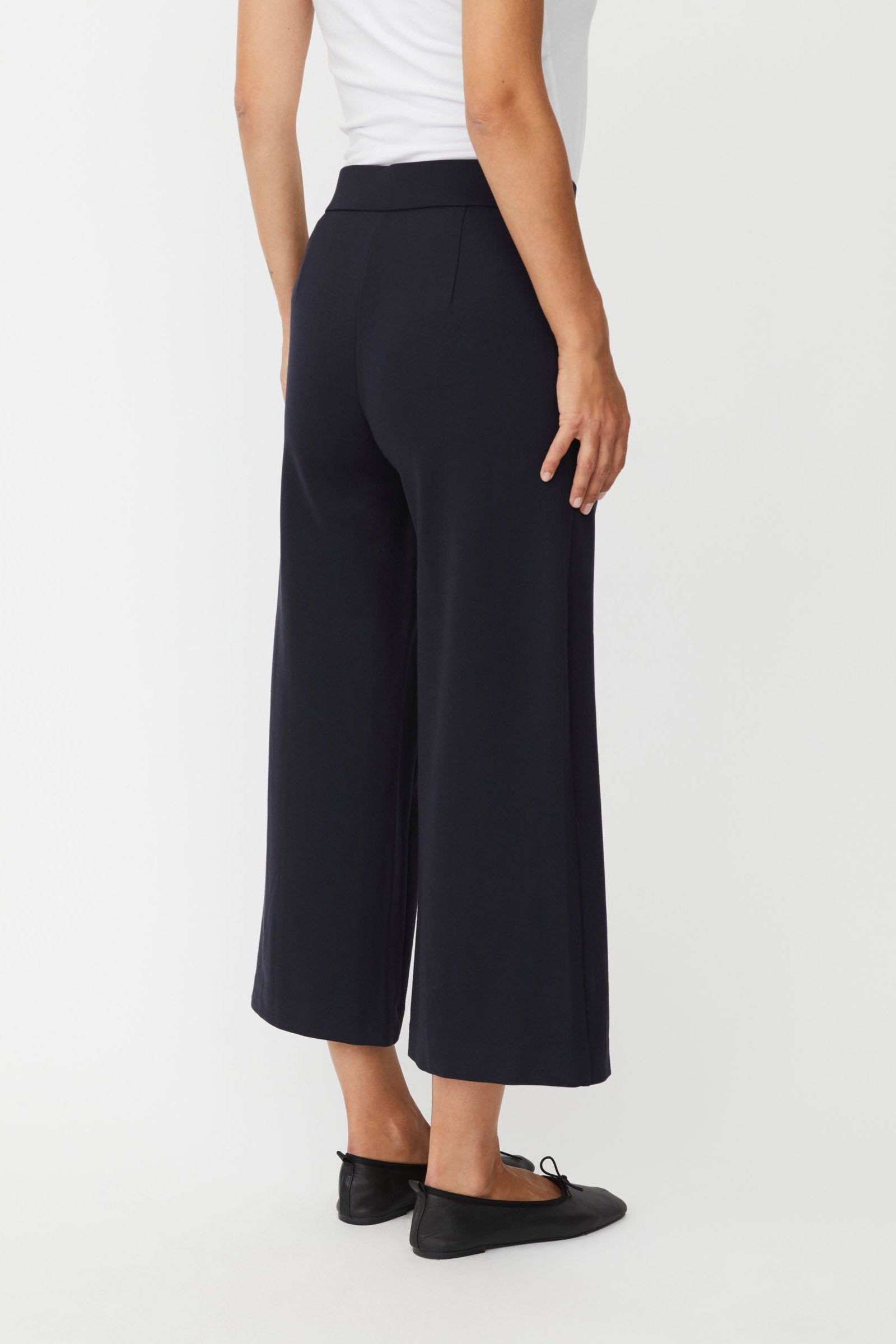 Masai Piana Jersey Cropped Wide Leg Trousers - Navy