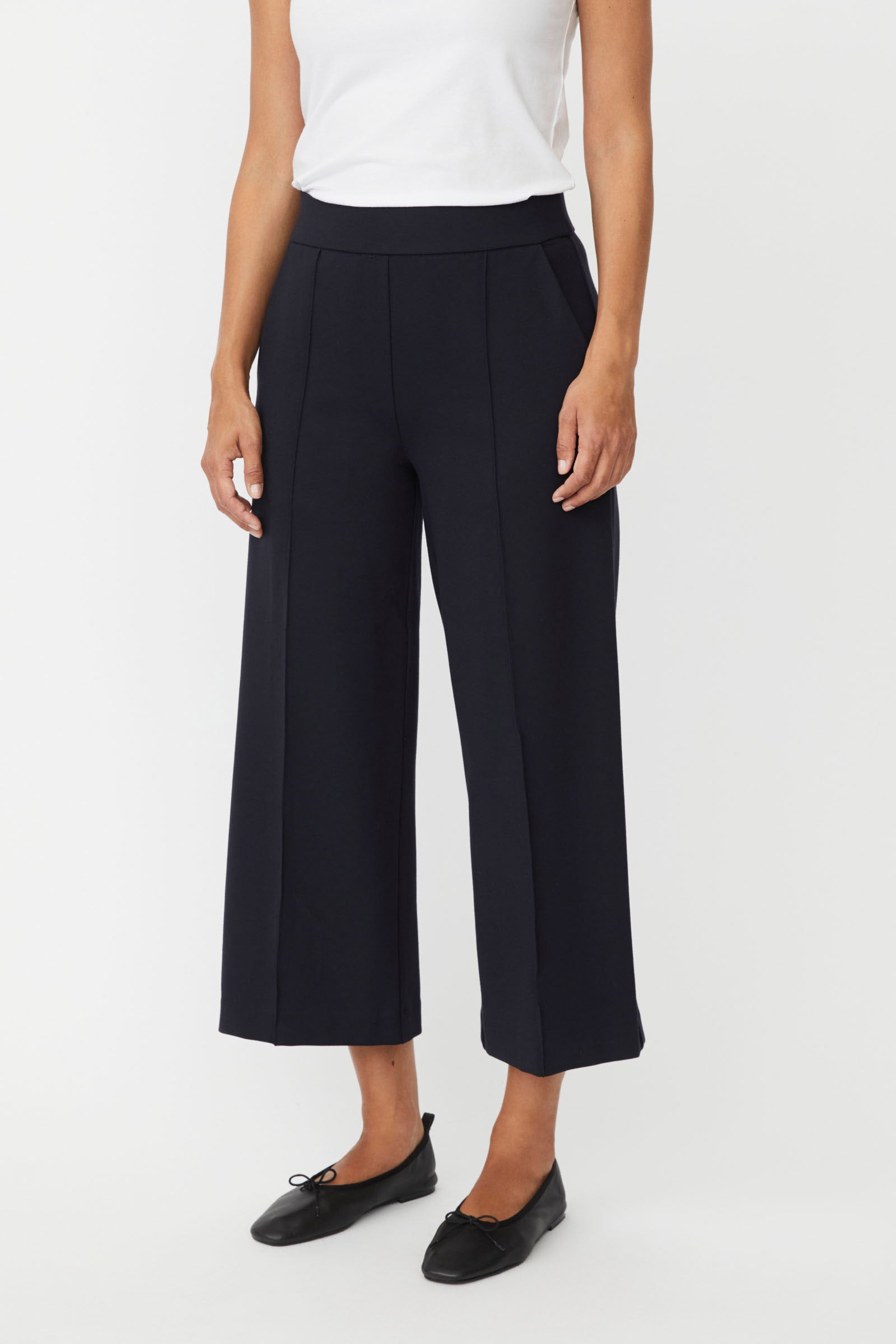 Masai Piana Jersey Cropped Wide Leg Trousers - Navy