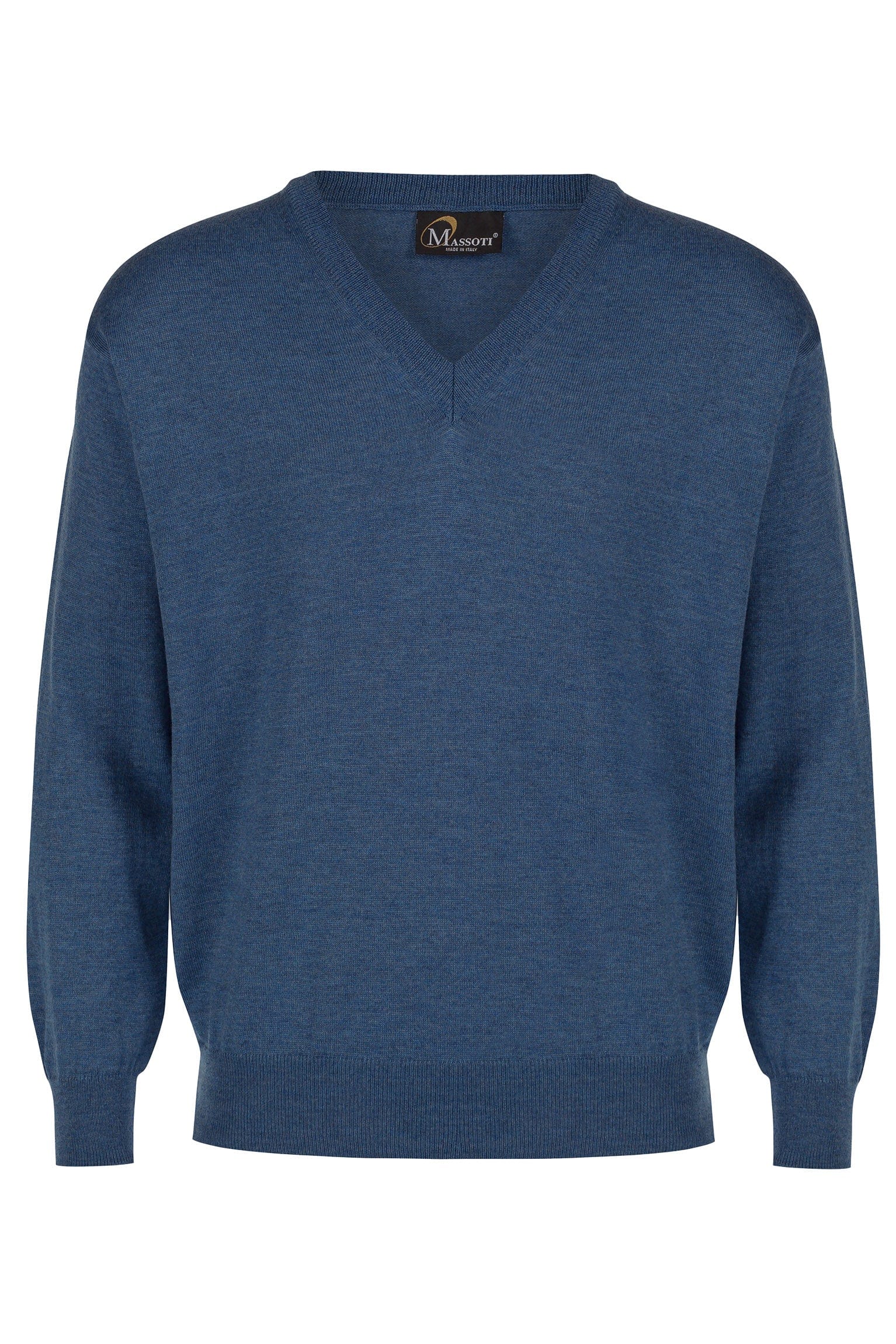Massoti Extra Fine Merino Wool V Neck Jumper - Admiral