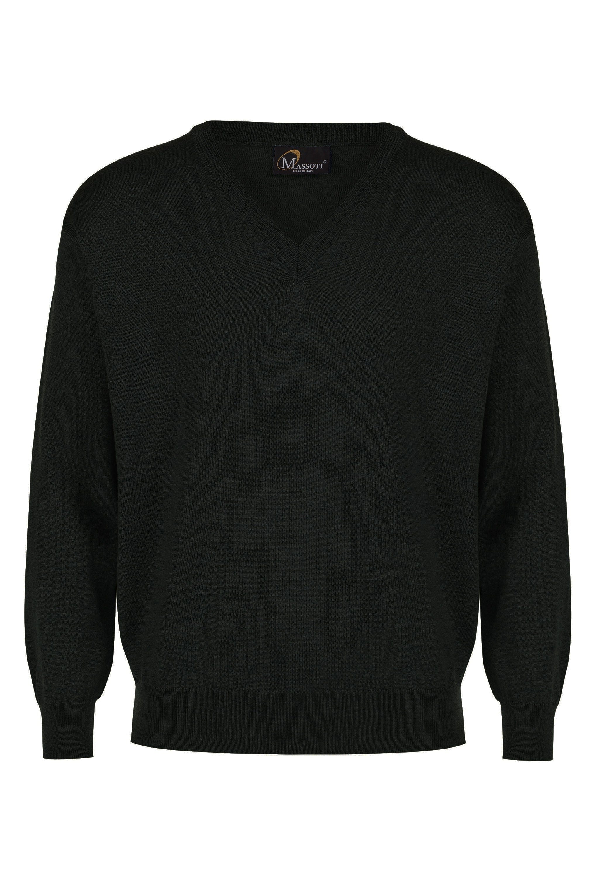 Massoti Extra Fine Merino Wool V Neck Jumper - Black