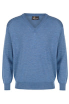 Massoti Extra Fine Merino Wool V Neck Jumper - Denim