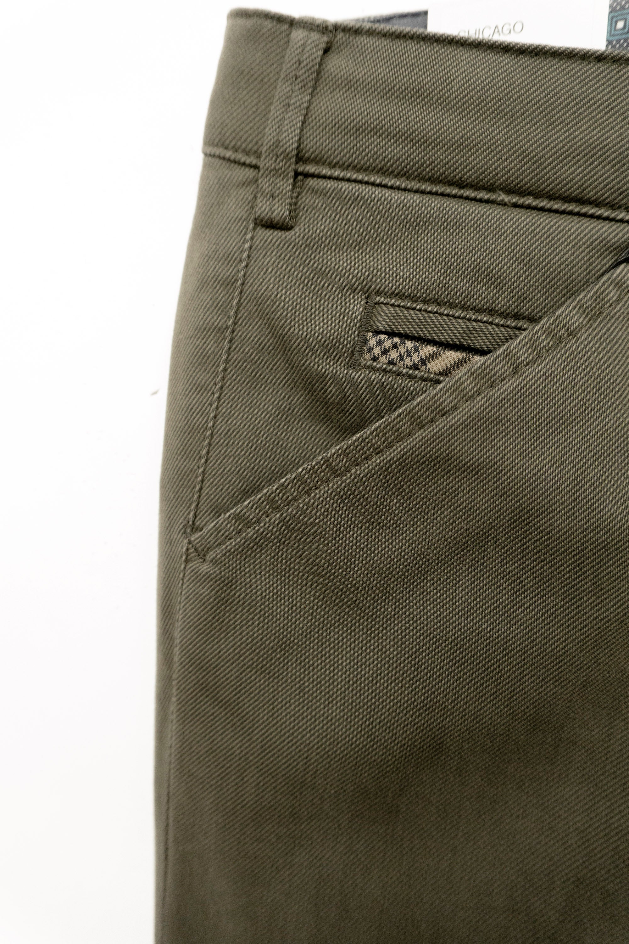 Meyer Chicago Cotton Stretch Micro Print Chinos - Dark Olive