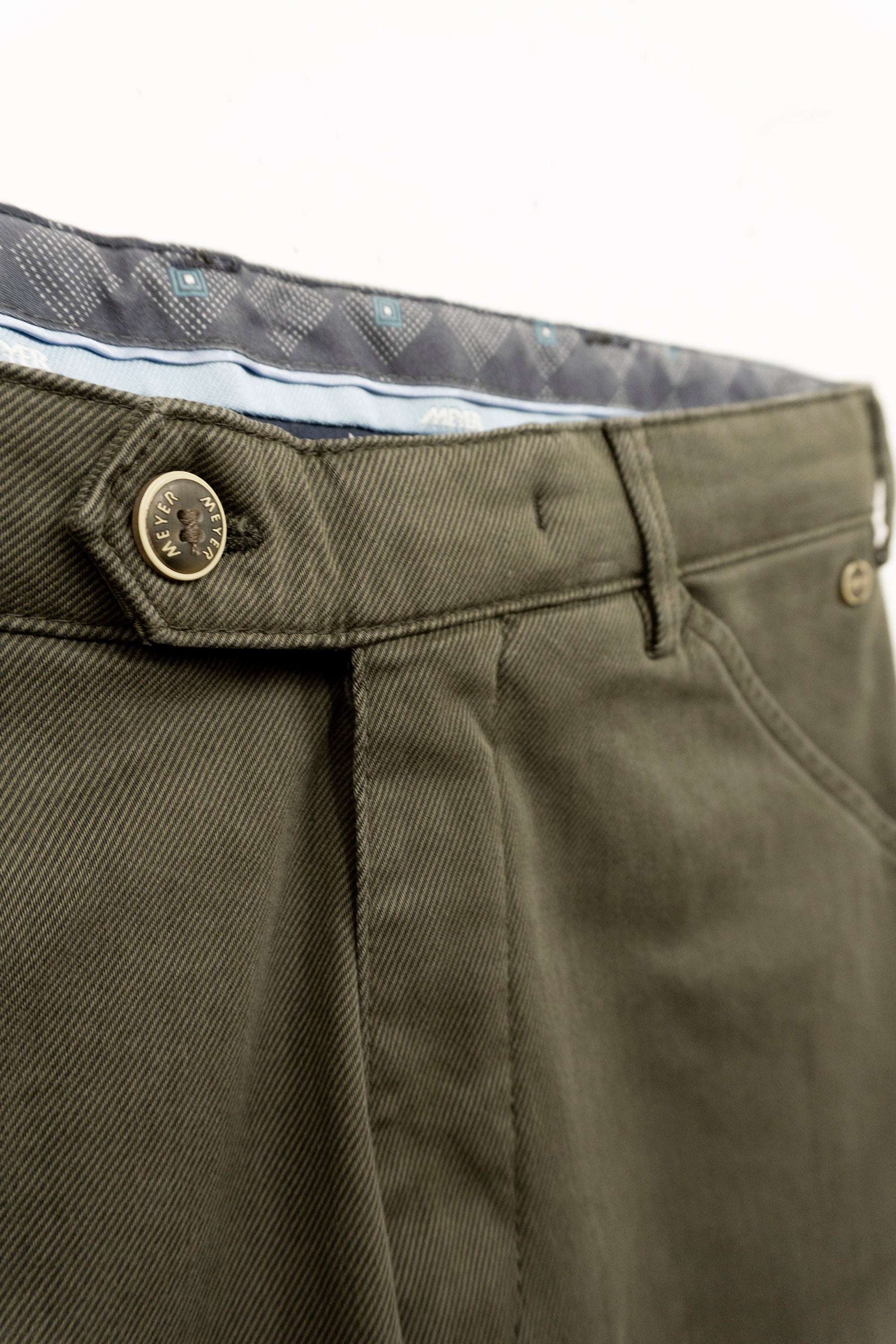 Meyer Chicago Cotton Stretch Micro Print Chinos - Dark Olive