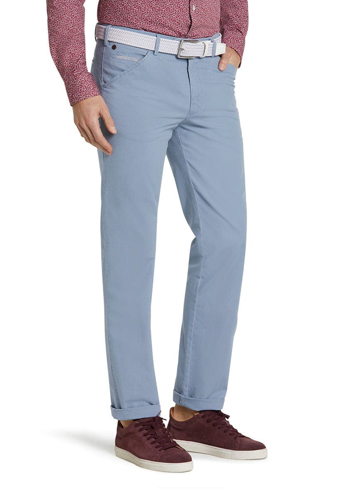 Meyer Chicago Micro-Striped Cotton Chino Trousers - Light Blue
