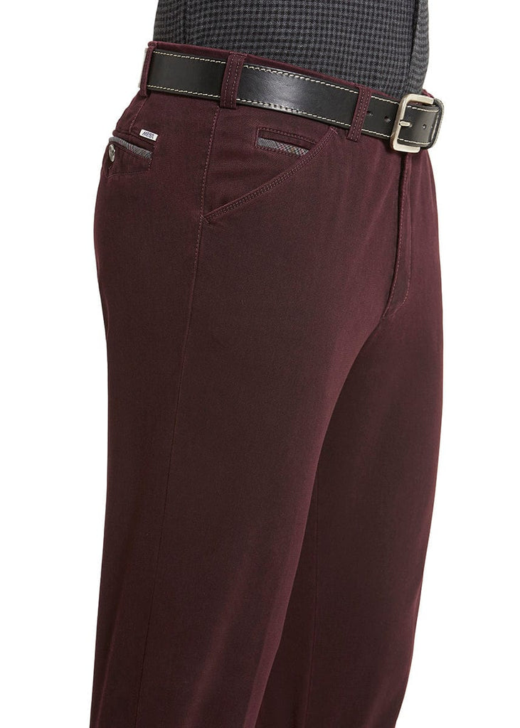 Meyer Chicago Micro-Structure Stretch Chino Trousers - Bordeaux