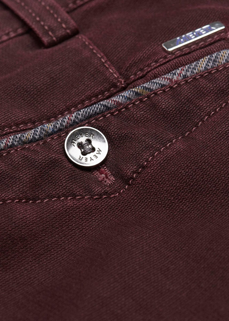 Meyer Chicago Micro-Structure Stretch Chino Trousers - Bordeaux