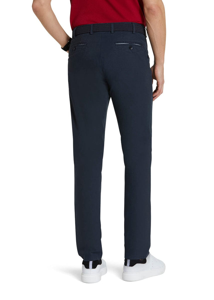 Meyer Chicago Micro-Structure Stretch Chino Trousers - Navy