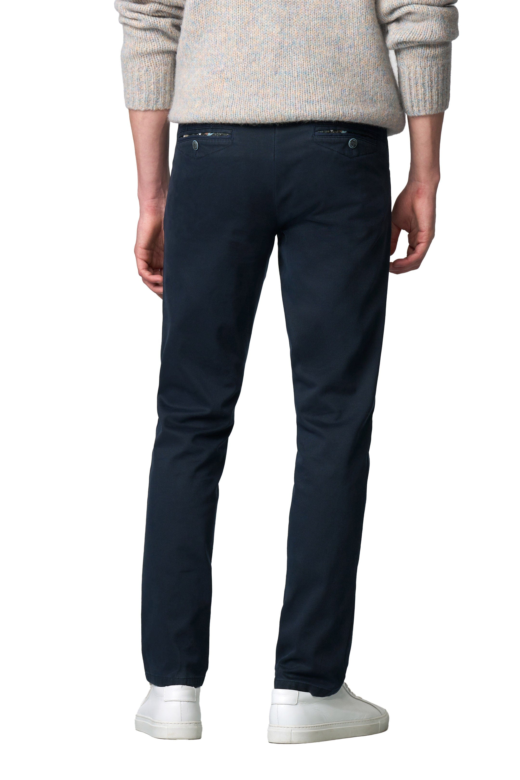 Meyer Chicago Micro Texture Cotton Stretch Chinos - Deep Navy