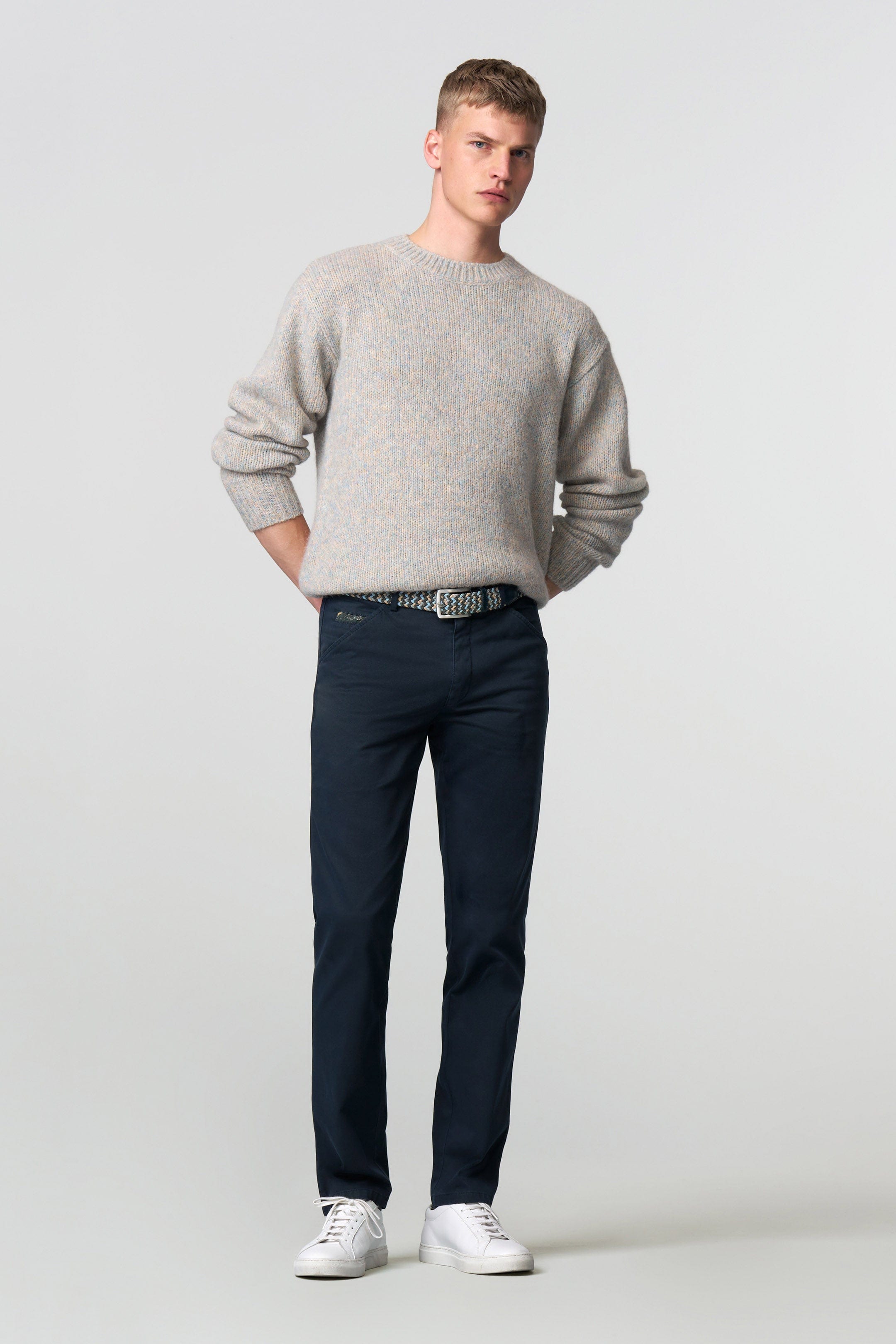 Meyer Chicago Micro Texture Cotton Stretch Chinos - Deep Navy