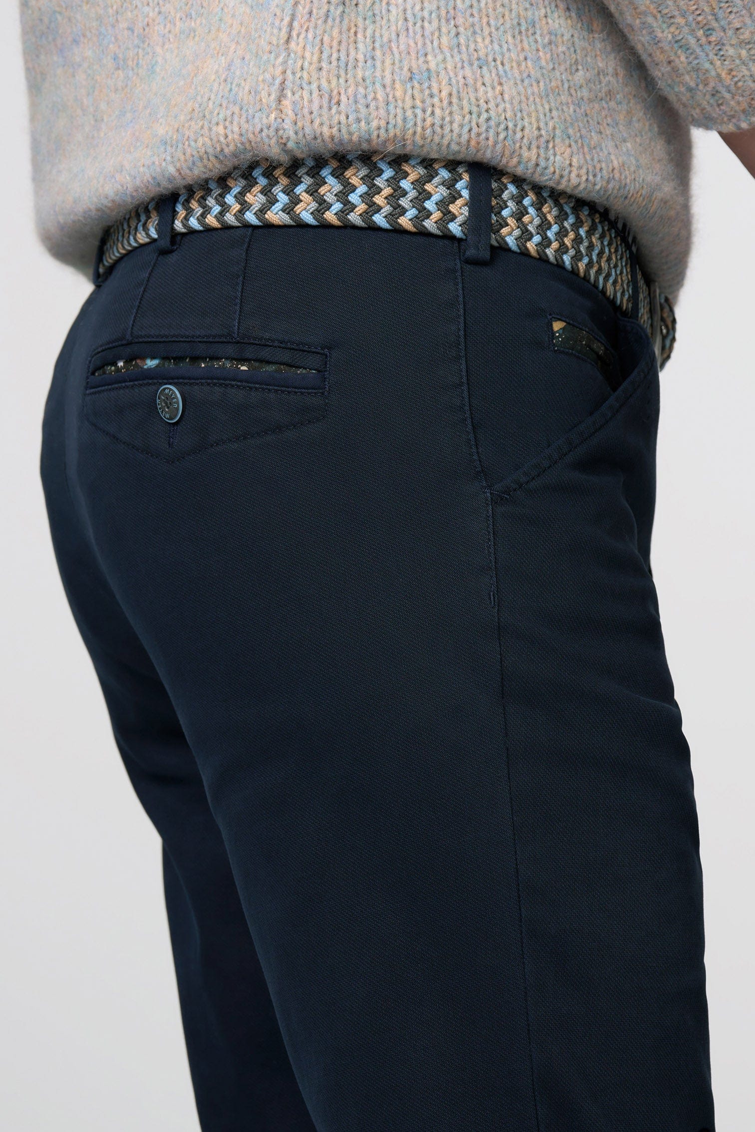 Meyer Chicago Micro Texture Cotton Stretch Chinos - Deep Navy