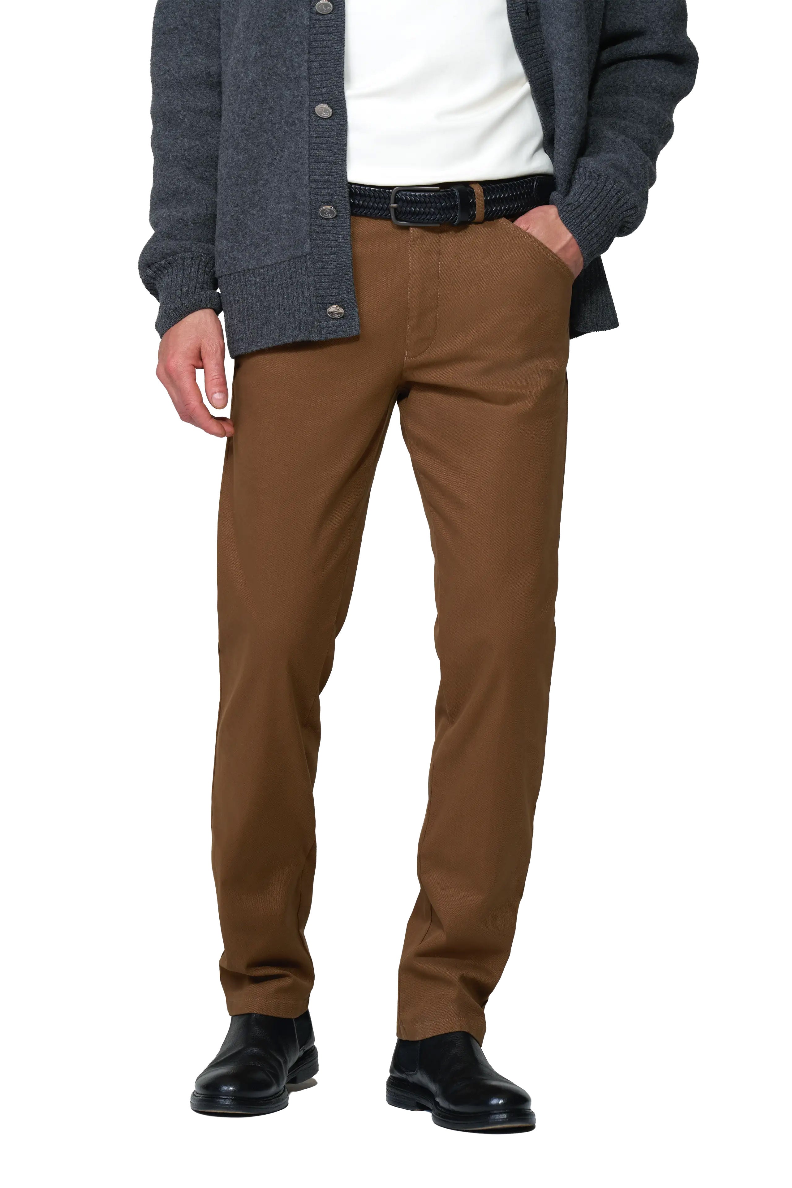 Meyer Chicago Stretch Micro Structure Chino Trousers - Caramel