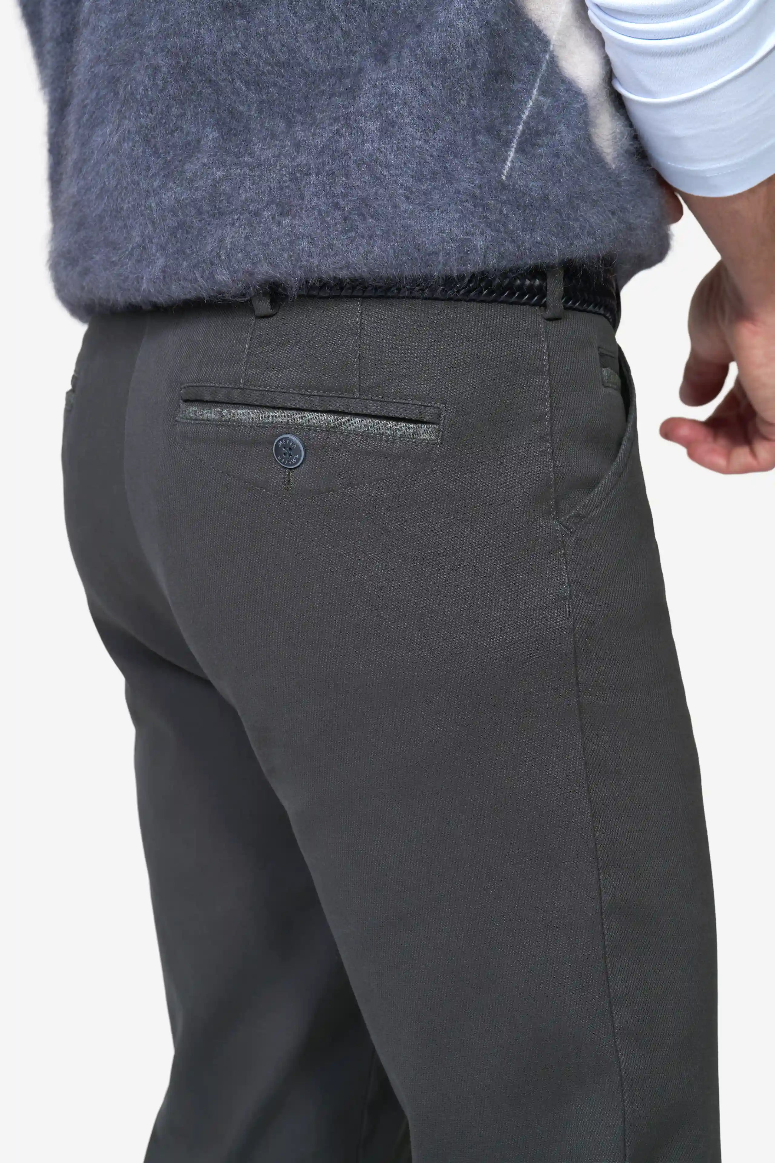 Meyer Chicago Stretch Micro Structure Chino Trousers - Charcoal