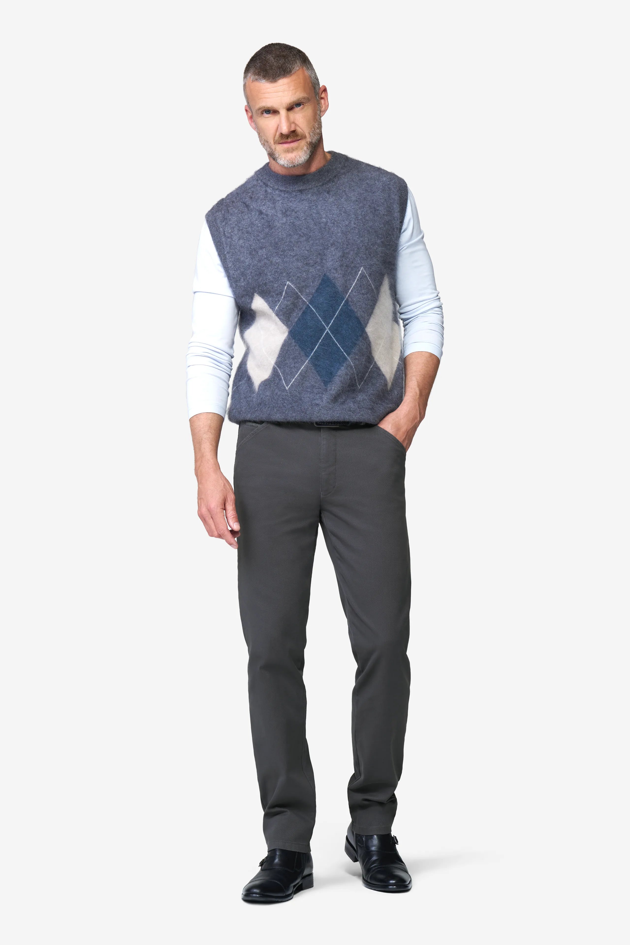 Meyer Chicago Stretch Micro Structure Chino Trousers - Charcoal