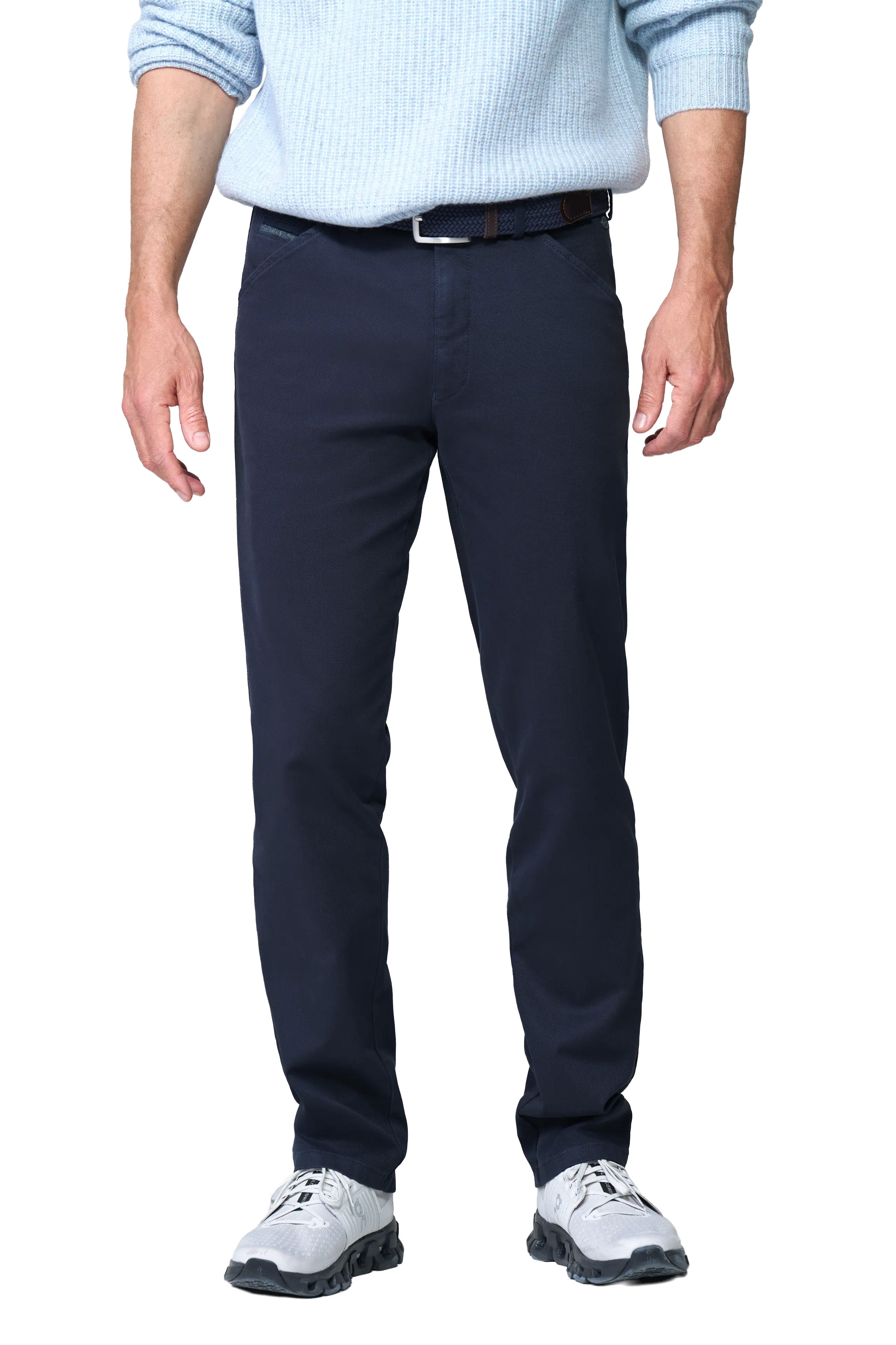Meyer Chicago Stretch Micro Structure Chino Trousers - Navy
