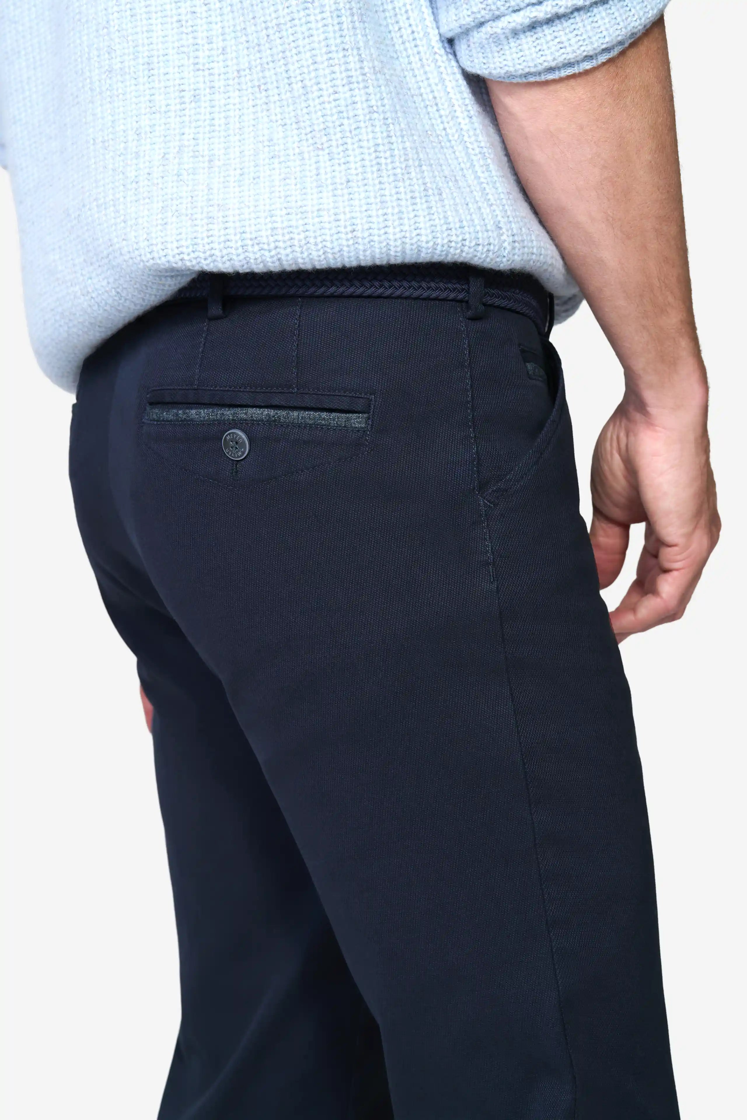 Meyer Chicago Stretch Micro Structure Chino Trousers - Navy