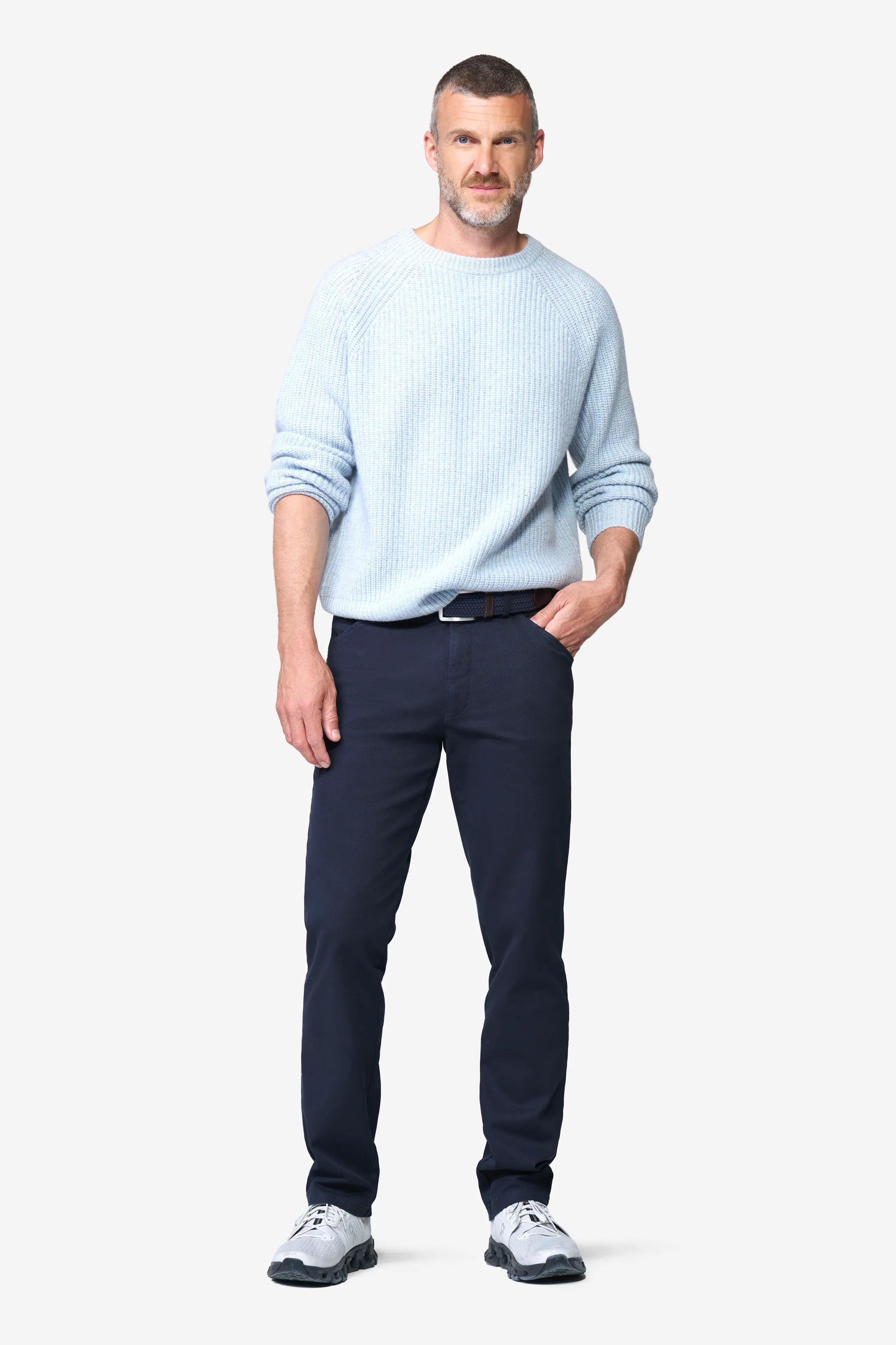 Meyer Chicago Stretch Micro Structure Chino Trousers - Navy