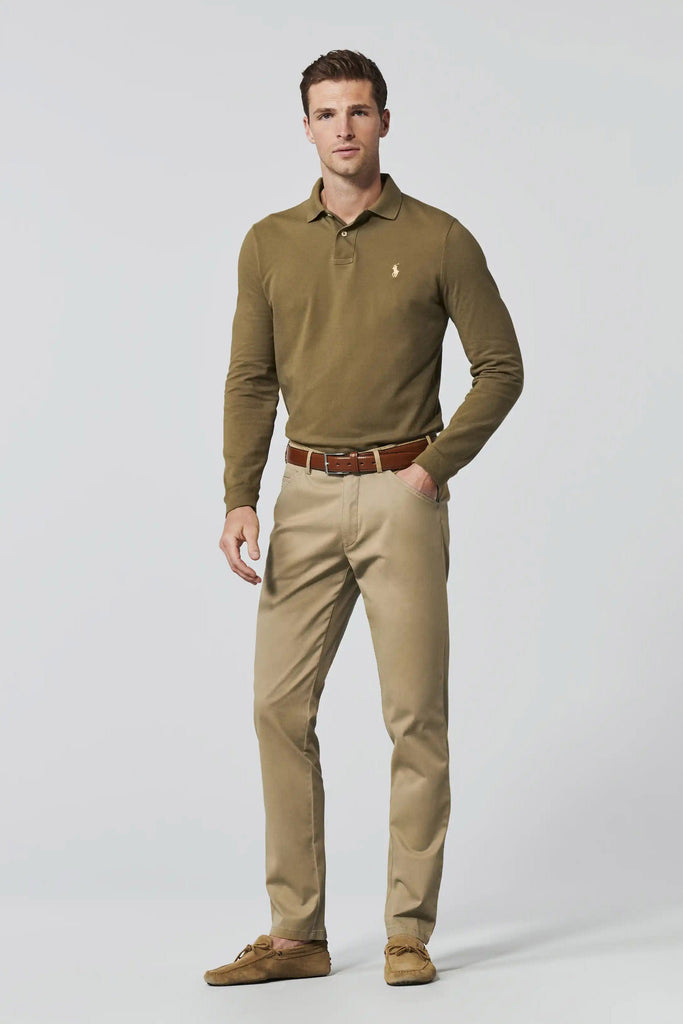 Meyer Chicago Two-Tone Cotton Stretch Chino Trousers - Sand